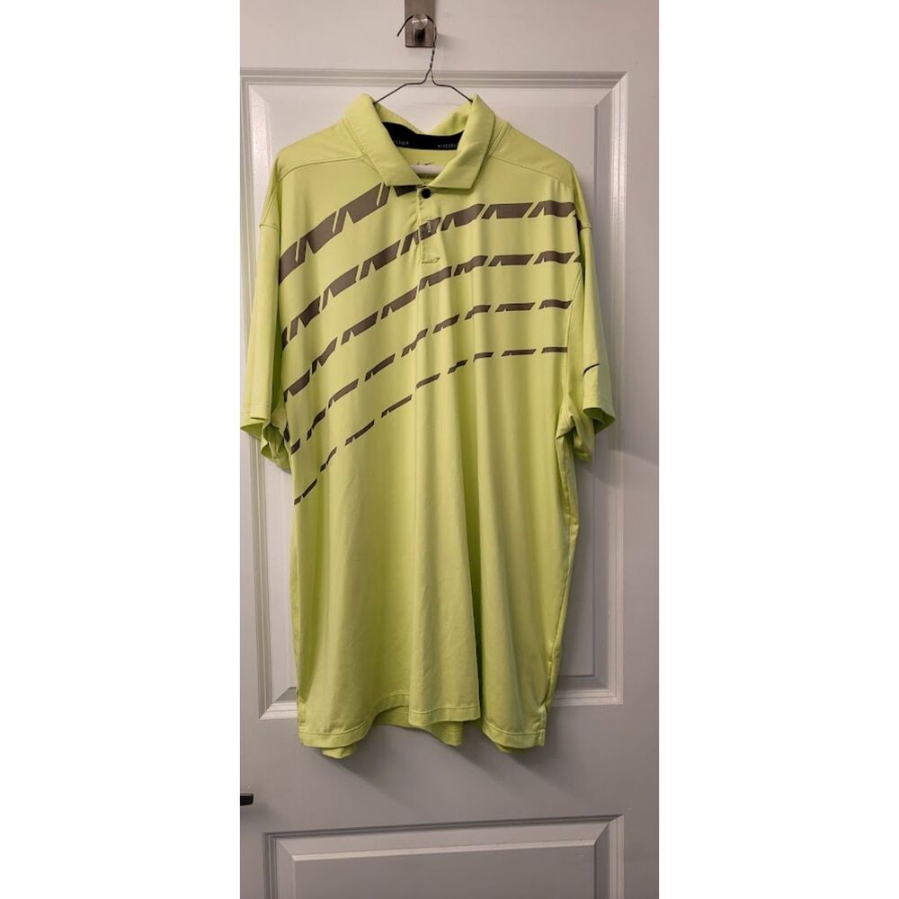 Nike Gold Dri Fit Polo Golfing Shirt Neon Green Black Striped Men's Sz. XXL